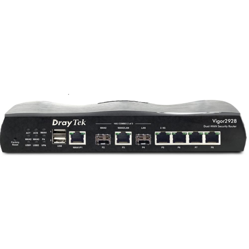 Vigor 2928 10 Gigabit multi-WAN breedband router 1x SFP+ 10Gbps slot (WAN), 1x 10GbE WAN/LAN